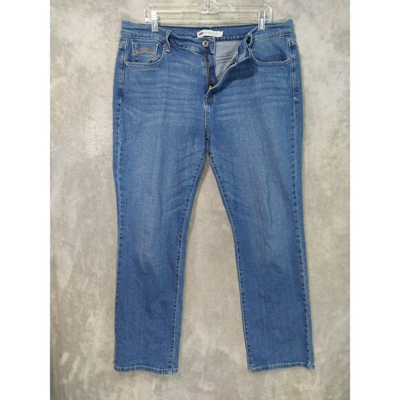 Levis 505 Jeans Womens 16 Blue Denim Straight Leg High Rise Medium Wash Stretch - Picture 1 of 10